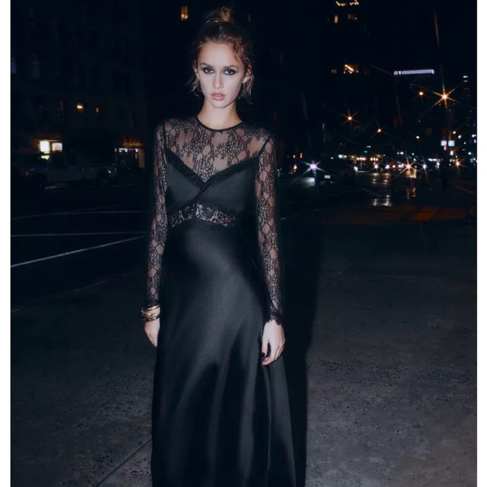 LONG COMBINATION LACE DRESS